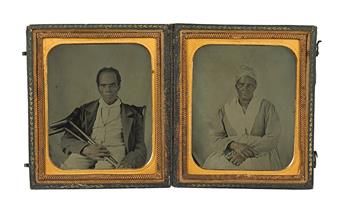 (SLAVERY AND ABOLITION--PHOTOGRAPHY.) Pair of 1/6 plate Neff tintypes, more than likely depicting slaves: housed in a double blind-stam